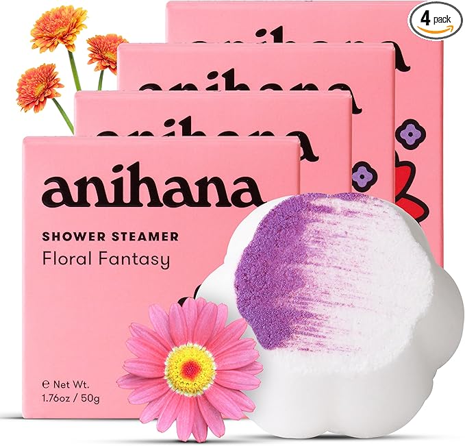 ANIHANA Shower Steamers 4 Pack, Paraben Free, Cruelty Free, Refreshing Floral Fantasy Scent, 1.76 oz Each
