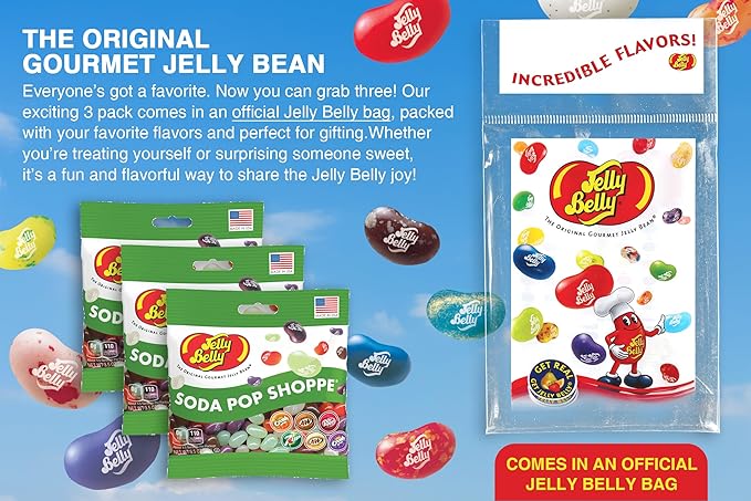 Jelly Belly Soda Pop Shoppe Jelly Beans, 3.5 oz Grab & Go Bags - Pack of 3 sold in Jelly Belly Bag