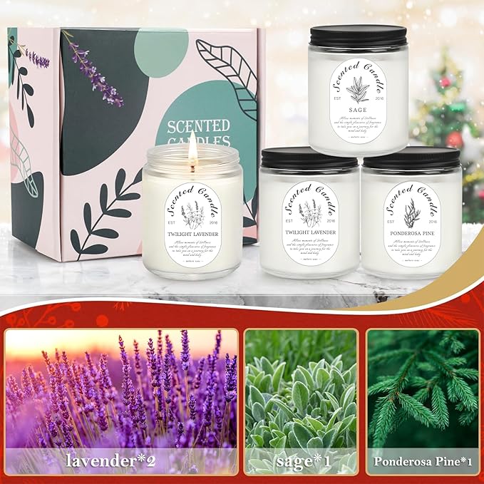 4 Pack Candles for Home Scented, Lavender Candles, 28 oz 200 Hour Long Lasting Aromatherapy Candle Set, Candle Gift Set for Women, Perfect for Birthday Gifts
