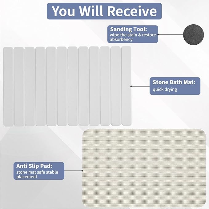 Large Stone Bath Mat 31.5 x 19.7in, Quick Dry Diatomaceous Earth Mats for Bathroom, Super Absorbent Foldable Bath Stone Mat, Non Slip, Dish Drying Mat for Kitchen Counter