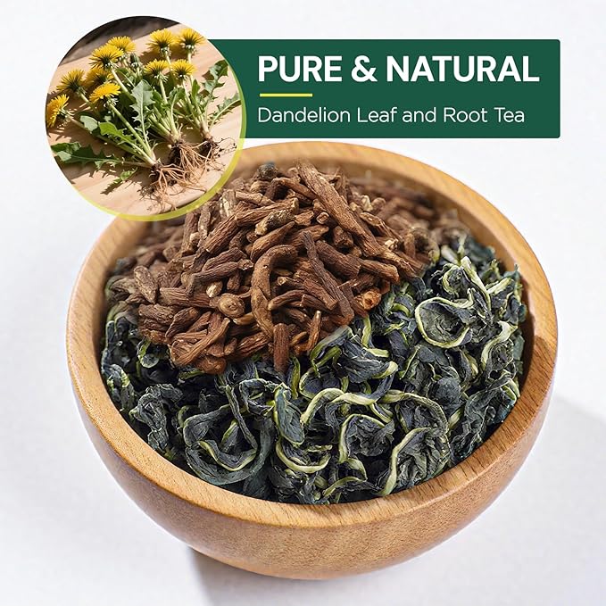 Dandelion Leaf and Root Tea Bag, Natural Dandelion Roasted Herbal Detox Teabag for Liver & Kidney Health, Support Digestion Dandelion Root Tea, Caffeine Free, No Additives（50 Teabags)
