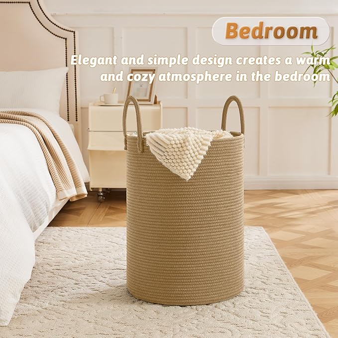 Laundry Basket,Woven Cotton Rope Laundry Hamper,80L for Decorative Storage of Dirty Clothes,Toys and Blankets in Bathroom,Baby Room and Living Room