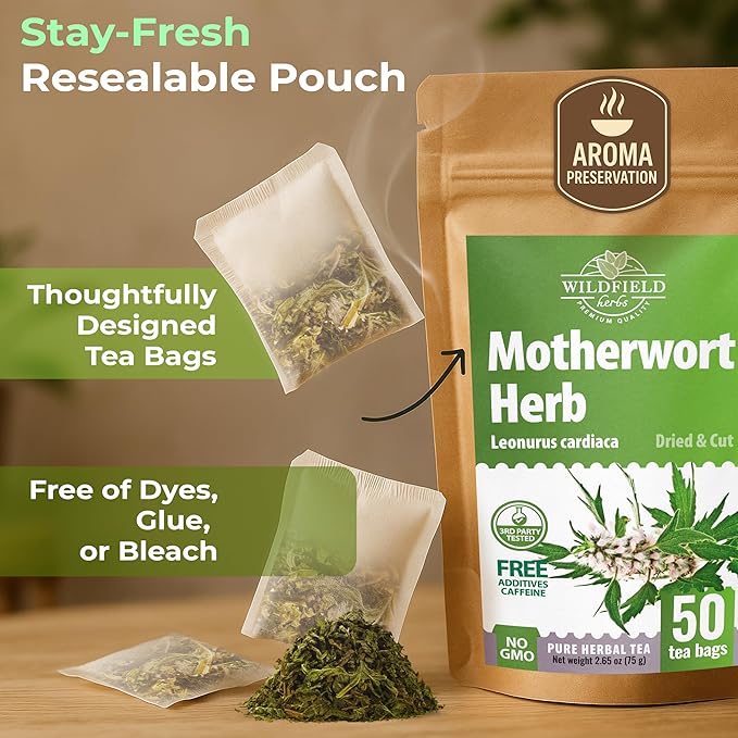 50 Bags Motherwort Tea Dried Motherwort Herb (Leonuri Herba) - 50 Tea Bags 1.5g Leonurus