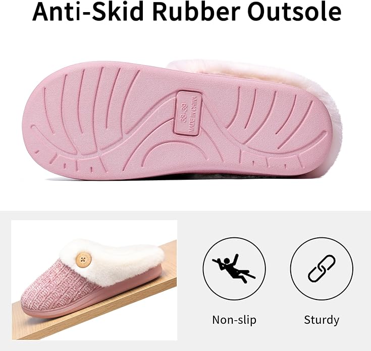 Evshine Warm Knit House Slippers for Women Comfy Wool-Like Lined Chenille Slippers with Memory Foam and Indoor Outdoor Soles