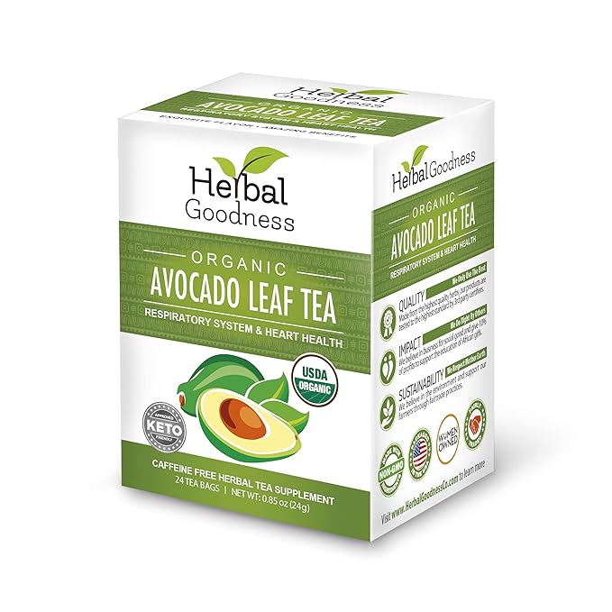 Avocado Leaf Tea - Organic Avocado Green Tea Bags, Rich in Calcium, Nutrient Dense, Respiratory & Heart Support - 24 Teabags in 6 Packs - Herbal Goodness