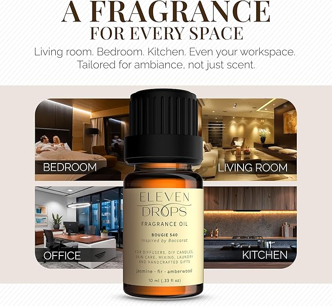 Bougie 540 Diffuser Oil – Premium Fragrance Oil with Radiant Amber & Jasmine Notes – Elegant Aroma for Cold Air Diffusers, Home, Office, Candle Making, Pet Friendly, 10ml Glass Bottle