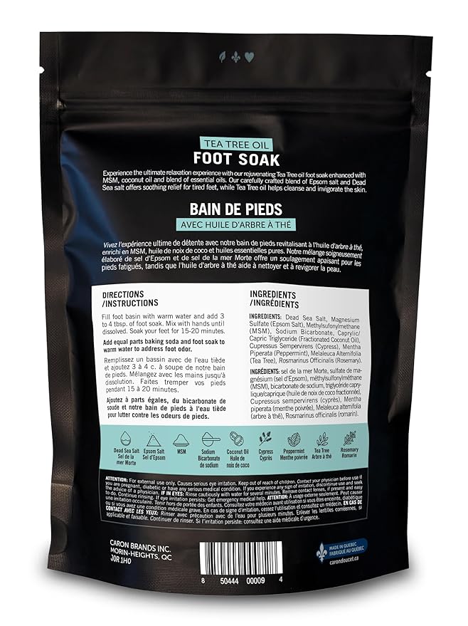 CARON & DOUCET Tea Tree Oil Foot Soak with Epsom Salt and Dead Sea Salt - Natural - Soothes Sore & Tired Feet, Helps Reduce Foot Odor Scent, Softens Calluses - 2lb