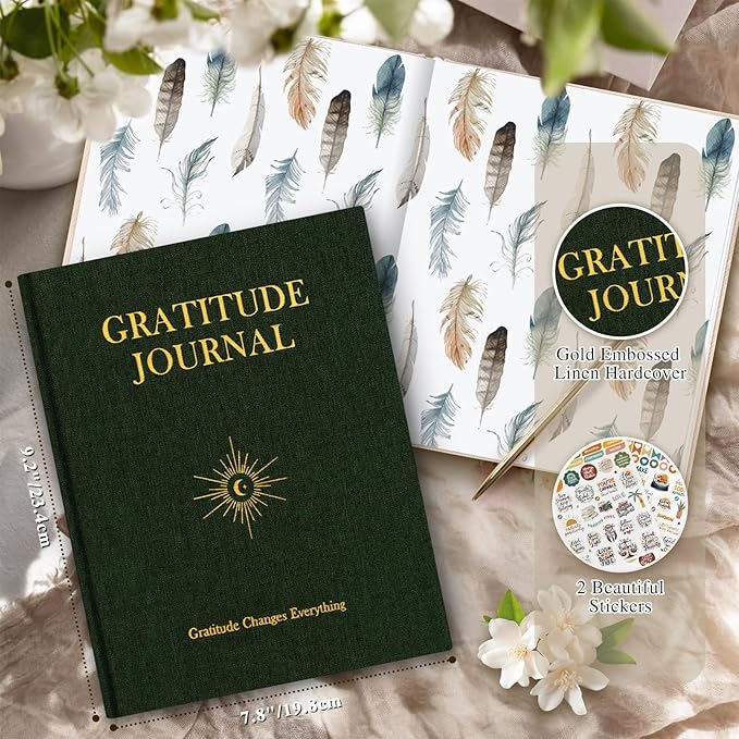 Lanpn Daily Gratitude Journal for Men Woman, 4 Month Mindfulness & Affirmation Planner, 7.8"x9.2" The 5 Minute Grateful Diary, Guided Reflection with Positivity Prompts Undated Notebook, Green