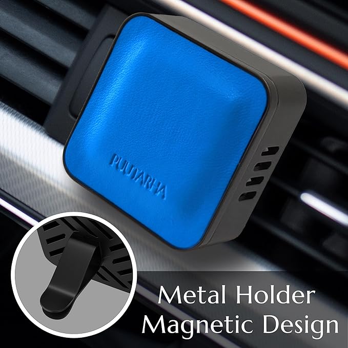 Premium Quality Car Air Freshener Leather and Metal Design Scent Vent Clip Diffuser,New Natural Fragrance Diffuser for Car with 3 Refill Scented Discs and Gift Box(Sky Blue)
