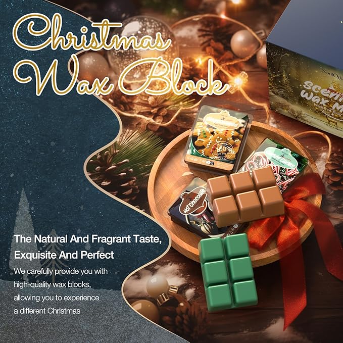 Christmas Wax Melts,Scented Soy Wax Cubes Set for Wax Warmer-Christmas Cake, Eggnog,Candy Canes, Gingerbread, Mistletoe, Christmas Pudding, Hot Chocolate, and Vanilla Sugar Cookies, 8x2.5oz