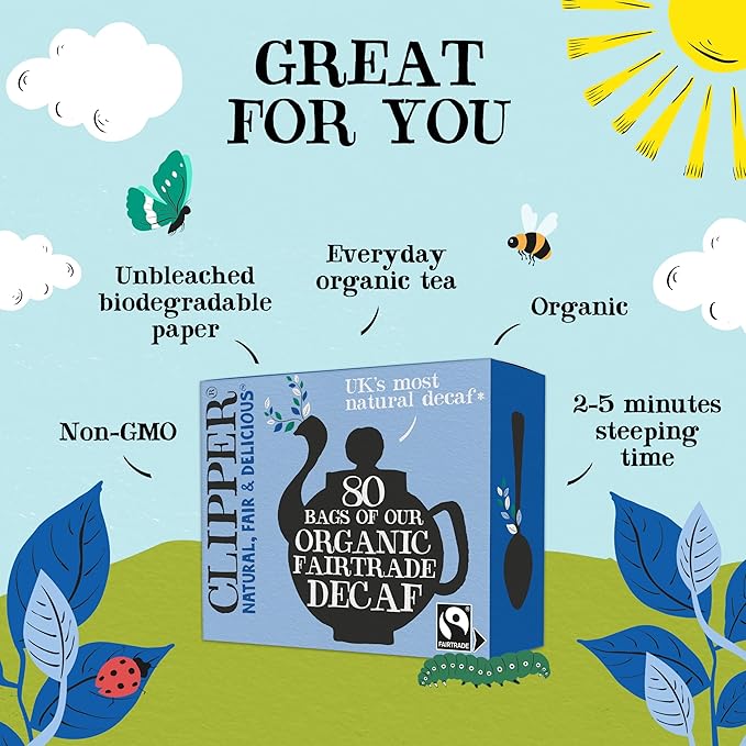 Clipper Tea, Organic Decaf, Plant-Based, Decaffeinated Black Tea, Great Over Ice, 4 Pack, 320 Unbleached Tea Bags