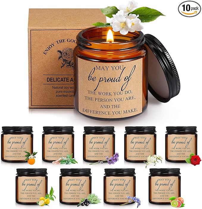 Fumete 10 Pcs Jars Scented Soy Candles 3.5 oz May You Be Proud of The Difference Candles Team Thank You Gifts for Employee Appreciation Gifts Coworker Vet Tech Nurse Teachers(Amber,Proud)