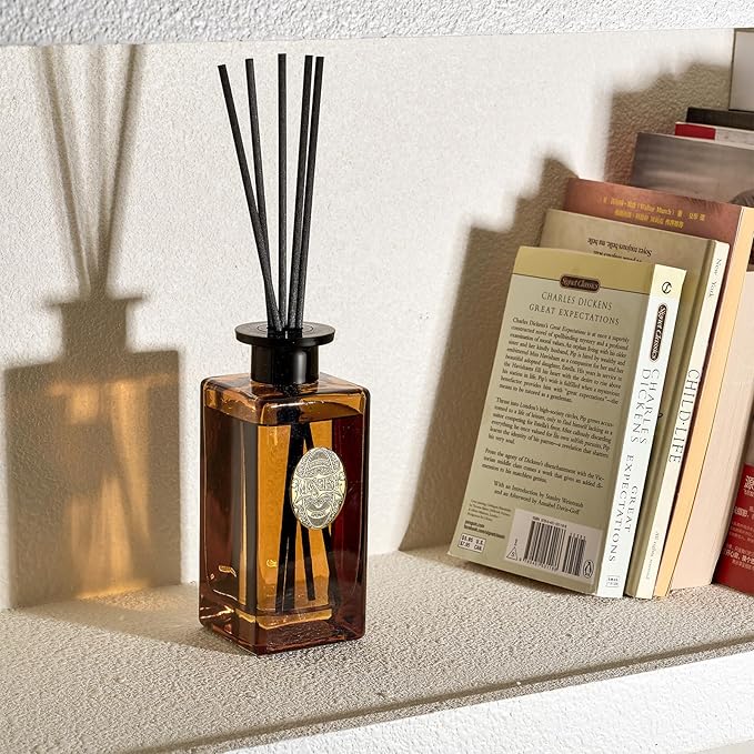 M&SENSE 10.14 oz Large Reed Diffuser Set | Tobacco Teakwood Scent Oil Diffuser with Sticks | Hotel Collection Non-Toxic Essential Oil |for Bedroom Bathroom Living Room