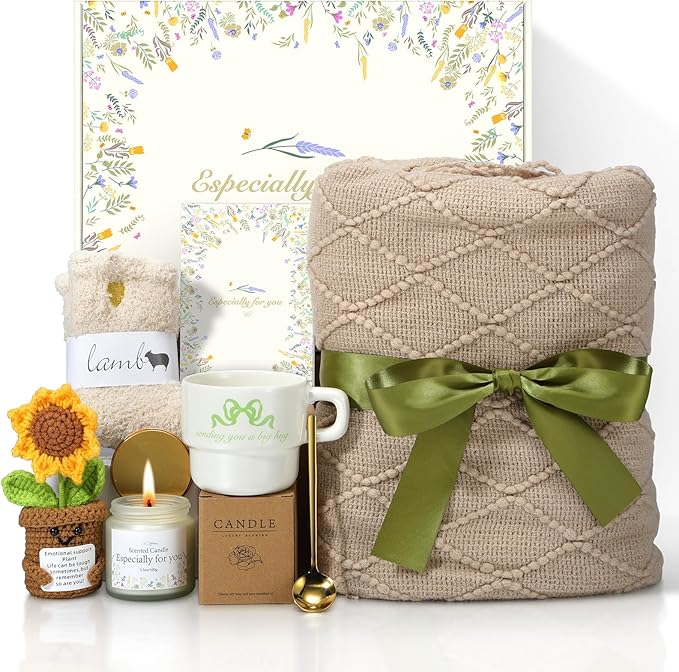 Get Well Gifts for Women Care Package - Surgery Recovery & Chemo Comfort Box, Feel Better Basket for Her After Miscarriage or Illness,Surgery Cancer, Encouraging Self-Care Gift(Green Khaki)