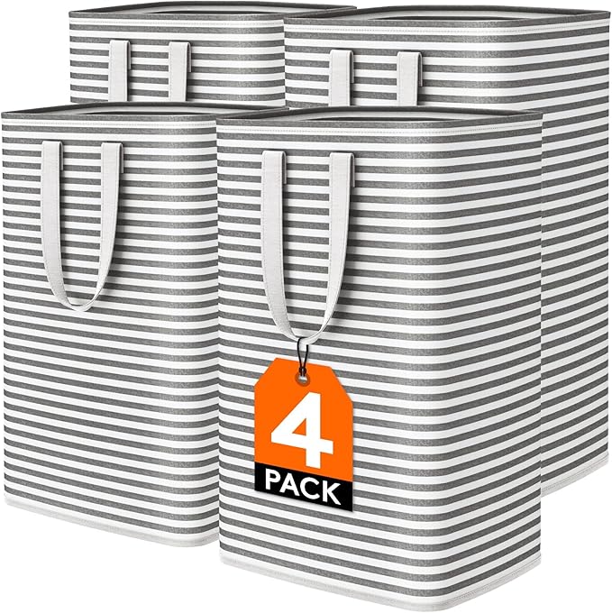 Lifewit 4 Pack Laundry Hamper Large Collapsible Laundry Baskets, Freestanding Waterproof Clothes Hamper with Easy Carry Handles in Laundry Room Bedroom Bathroom College Dorm for Adults, Black, 4 x 80L