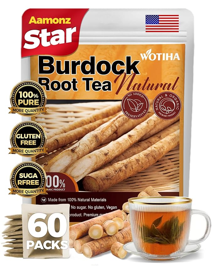 WOTIHA-Natural Burdock root tea 150g.75 Herbal Tea Bags.Non-GMO • Additive-Free • Caffeine-Free • Sugar-Free • Vegan