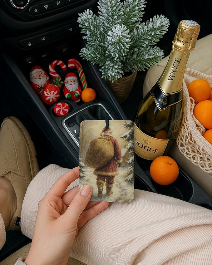Vintage Christmas Berry Car Air Freshener 4 Pcs, Winter Bell Xmas Tree Snowman Santa Hanging Air Freshener for Cars Closet Drawer Books, Rustic Christmas Car Accessories Mirror Decor for Women