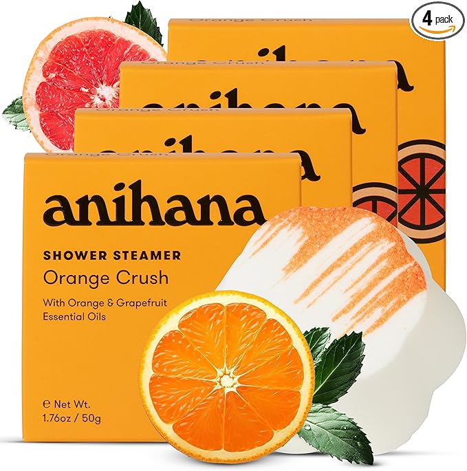 ANIHANA Shower Steamers 4 Pack with Orange & Grapefruit Essential Oils, Paraben Free, Cruelty Free, Refreshing Orange Crush Scent, 1.76 oz Each