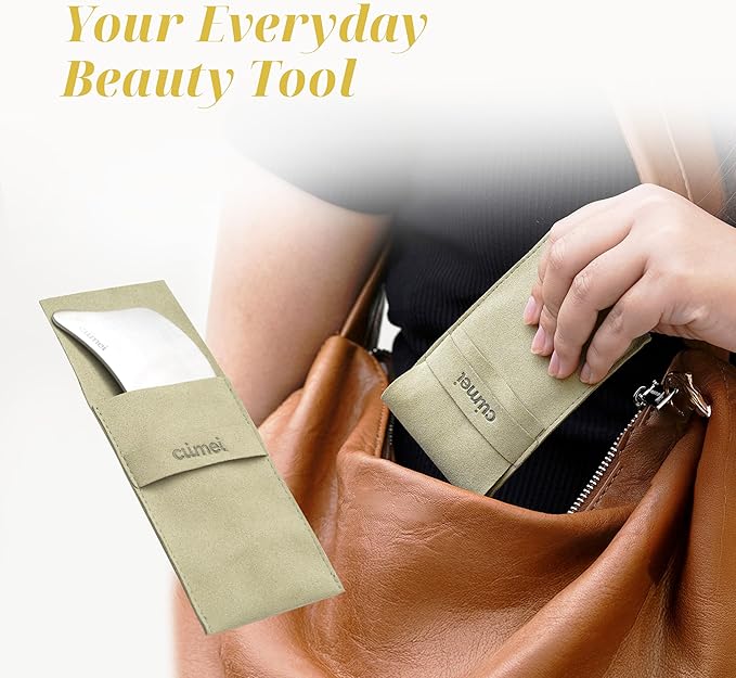 SHUHU Stainless Steel Gua Sha Facial Tool for Face & Body – Jawline Sculptor & Puffiness Relief – Face Massage Tool for Lymphatic Drainage, Tension & Muscle Relief, with Travel Pouch