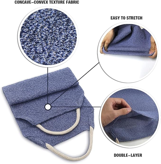 Evridwear Exfoliating Back Scrubber with Handles Two Sides for Body Shower Deep Cleans Skin Massages Invigorating Blood Circulation Men Women One Size (Back Scrubber + Heavy Gloves)