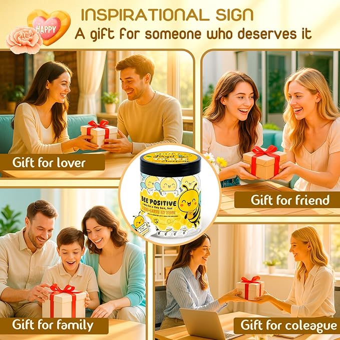 Emotional Support Bee – Bee Gifts For Bee Lovers, Women, Friend - 60 Positive Bee Daily Affirmation Cards Jar – Inspirational Gifts for Women - Self Care Gift for Coworkers, Teens, Friends, Boss