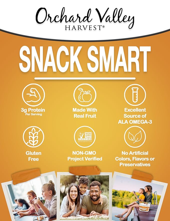 Orchard Valley Harvest Omega-3 Mix, 1 Ounce Bags (Pack of 15), Walnuts, Cranberries, Almonds, and Pistachios, Gluten Free, Non-GMO, No Artificial Ingredients, Healthy Snacks for Adults