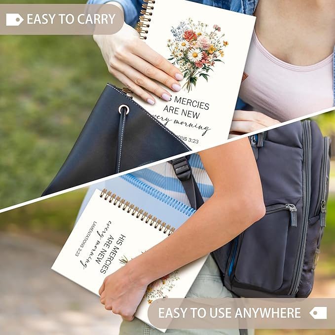 Floral Bible Notebook Journal - Christian Spiral Notebook, Bible Notebooks for Note Taking, His Mercies Floral Flower Notebooks Gifts for Women, Christian School Office Supplies, 6x8.2In