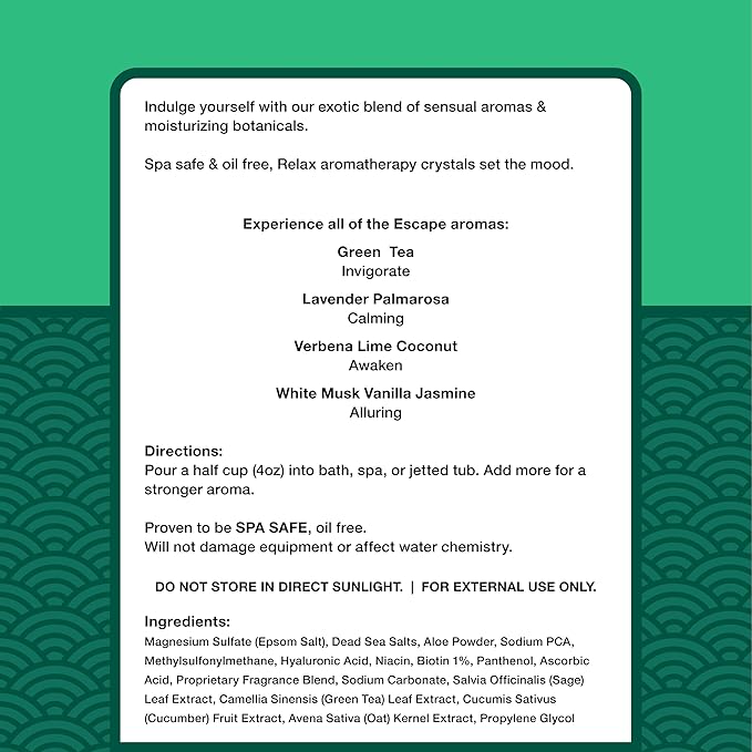 Relax Spa & Bath, Epsom & Dead Sea Salts, Aromatherapy Bath Soak for Hot Tub, Bath or Spa, Green Tea Scent