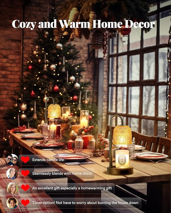 Dimmable Candle Warmer Lamp with Timer Adjustable Height, Mothers Day Birthday Gifts for Mom, Home Decor Housewarming Gifts for Women, Modern Electric Wax Melt Warmer for Scented Jar Candles