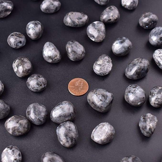 Larvakite Healing Crystal Stone Set - 24 Pieces, 0.6" Natural & Polished Stones for Healing, Meditation, Reiki, Chakra, Crafting & Decoration