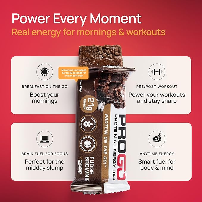 ProGo Protein Bars, Low Sugar, High Protein Snacks (Up to 21g) - 95% Pure Isolate for Faster Muscle Growth & Recovery, Low Calorie, Sweetened w/Peanut Butter & Raw Honey (20-Count, Variety Pack)