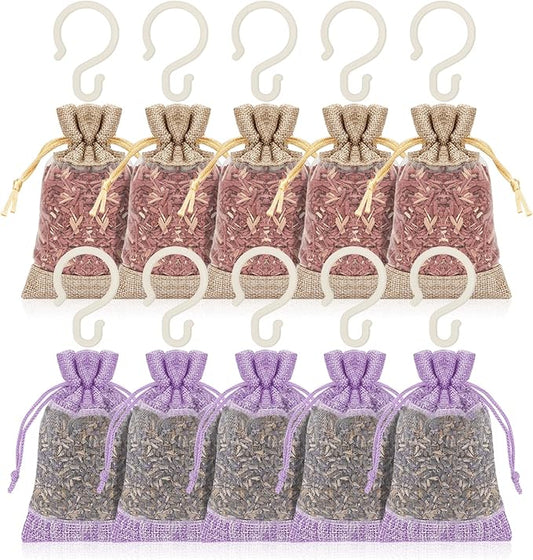 Homode Cedar Blocks and Lavender Sachets for Closets and Drawers - Pack of 10 Cedar Wood Chips and 1 Lavender Scent Satchel