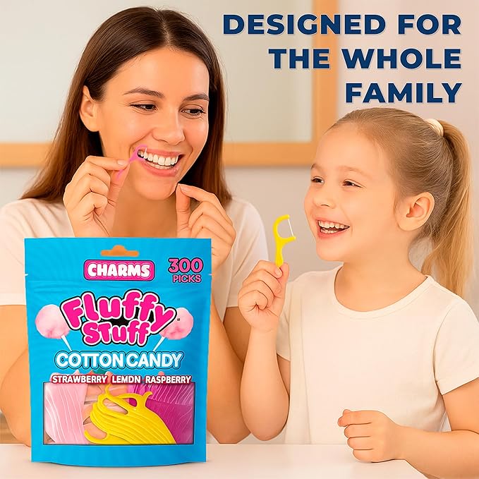 Flavored Floss Picks, 300 Count, Dental Floss Picks for Teeth with Fun Fruit Flavors, Flosser Picks for Adults and Children, | Strawberry, Lemon & Raspberry Flavor