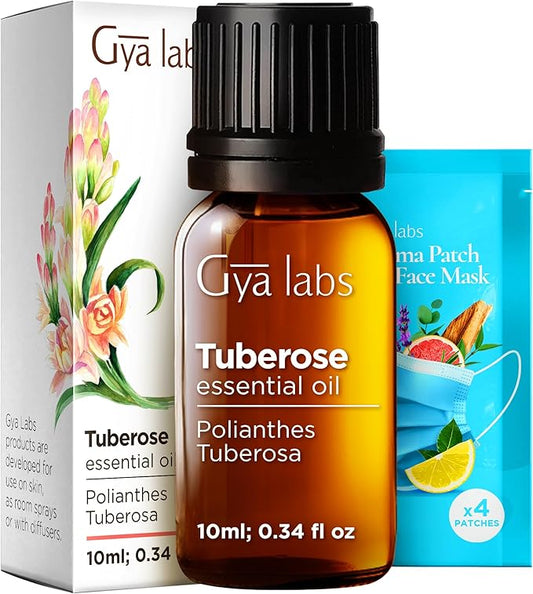 Gya Labs Tuberose Essential Oil - 0.34 Fl Oz - for Hair, Skin, Diffuser, Aromatherapy & DIY Candle Making Scent