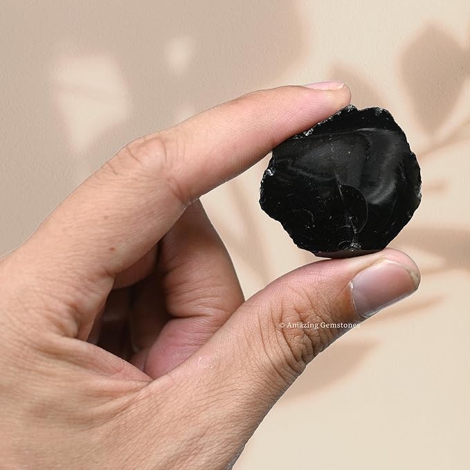 Amazing Gemstone Black Obsidian Raw Crystals and Healing Stones, Natural Rocks for Tumbling and DIY Raw Stones and Crystals (5 Pieces)