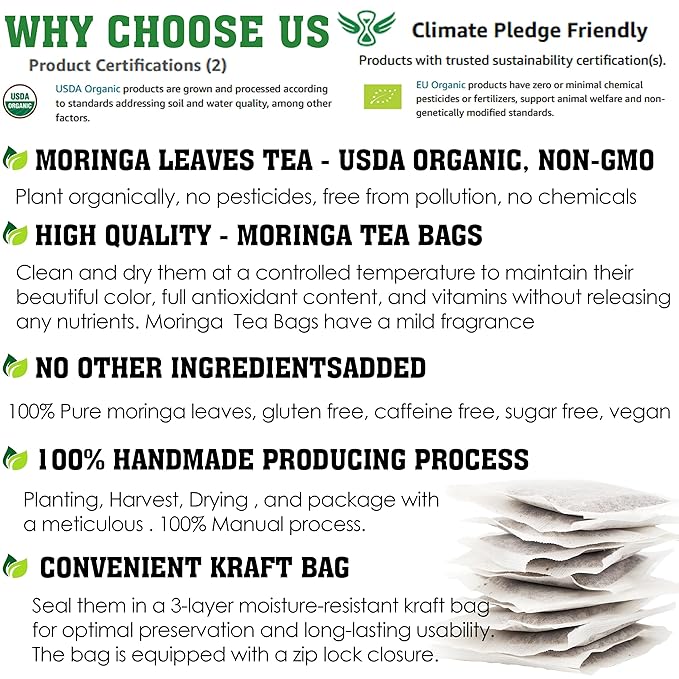 KEYXE - Organic Moringa Tea Bags, 100% CERTIFIED Organic and Pure from Moringa Leaves (30 teabags)