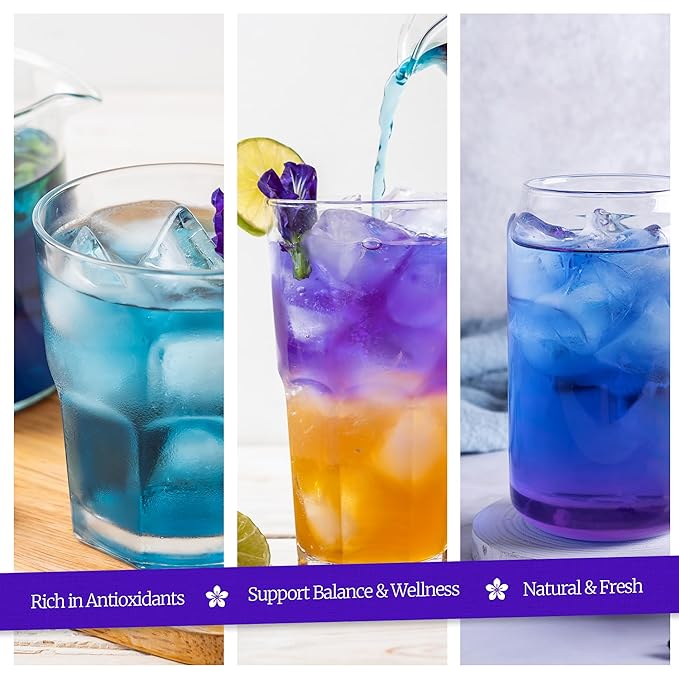 50 PACK Butterfly Pea Tea Bags – Individual Wrapped Tea Bags – Vibrant Blue All-Natural Herbal Tea | Caffeine Free | No Preservatives - Rich In Antioxidants