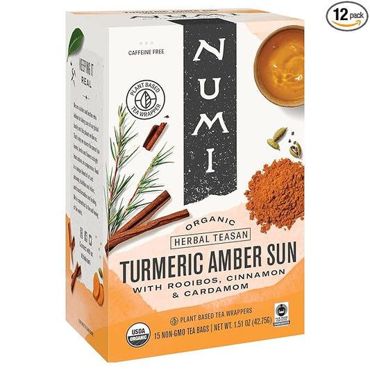 Numi Organic Amber Sun Turmeric Tea Bags, 15 Tea Bags, Herbal Tea with Rooibos & Spices