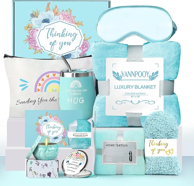 Get Well Gifts for Women, Thinking of You Gift Basket, Unique Self Care Package Relaxing Spa Gift Set, Birthday Gifts Box for Woman, Mothers Day Gifts for Mom Her Friend Wife Sister, Blue