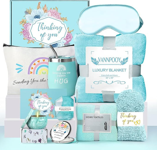 Get Well Gifts for Women, Thinking of You Gift Basket, Unique Self Care Package Relaxing Spa Gift Set, Birthday Gifts Box for Woman, Mothers Day Gifts for Mom Her Friend Wife Sister, Blue