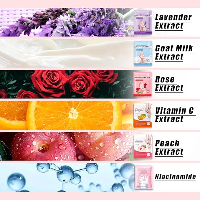 12PCS Hand Mask for Dry Cracked Hands,Nourishing Moisturizing Gloves,Hands Moisturizer for Deep Moisturizing,Silky Smooth Gloves,Hand Care Mask Set(A)