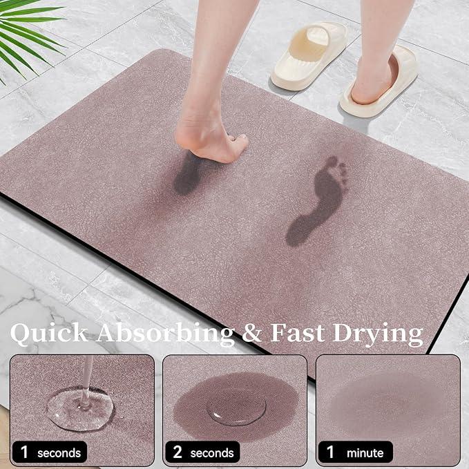 Blush Pink Long Bathroom Mat Rugs 59x17 Diatomaceous Earth Bath Mat Large Quick Dry Bath Mat Non Slip Rubber Backed Super Absorbent Shower Mat, Thin Bathroom Runner Rugs Floor Mat Fit Under Door