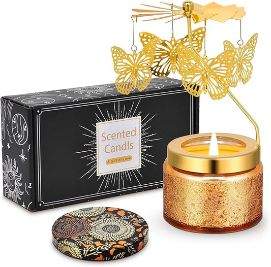 Butterfly Rotating Scented Candles Gift Set for Birthdays, Christmas, Thanksgiving, or As A Unique Present for Your Mom, Sister, Girlfriend, Colleagues, Friends, or A Dear Friend
