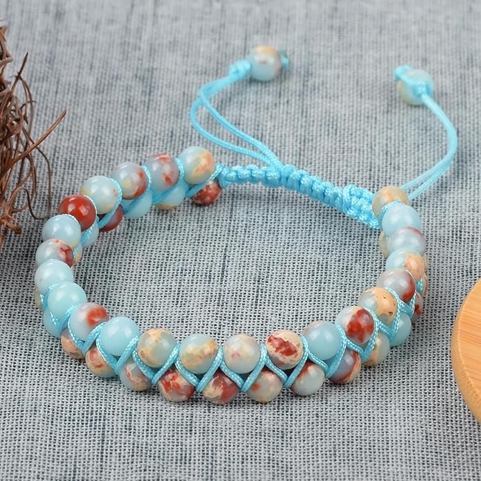 MASSIVE BEADS Double Layer Natural Chakra Healing Power Crystals Macrame Bracelet Yoga Stone Beads Gemstone Meditation Relax Anxiety Bangle for Unisex Women Men