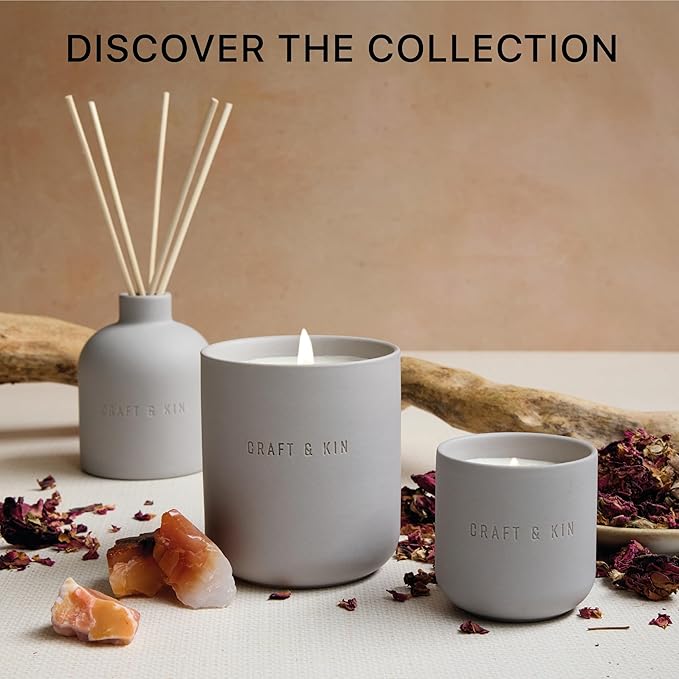 Craft & Kin Scented Candles - Dark Rose & Amber | 10oz Soy Blend with Cotton Wick | Long-Lasting Fall Candles, 40-Hour Burn | Ceramic Jar, Perfect Fall & Winter Home Scent