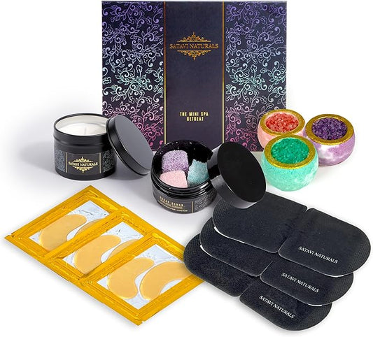 Spa Gift Set for Women – The Mini Spa Retreat | Bath Bombs, Sugar Scrub, Candle, 24K Gold Eye Masks & Steam Eye Mask | Self Care & Relaxation Gift Box for Stress Relief at Home