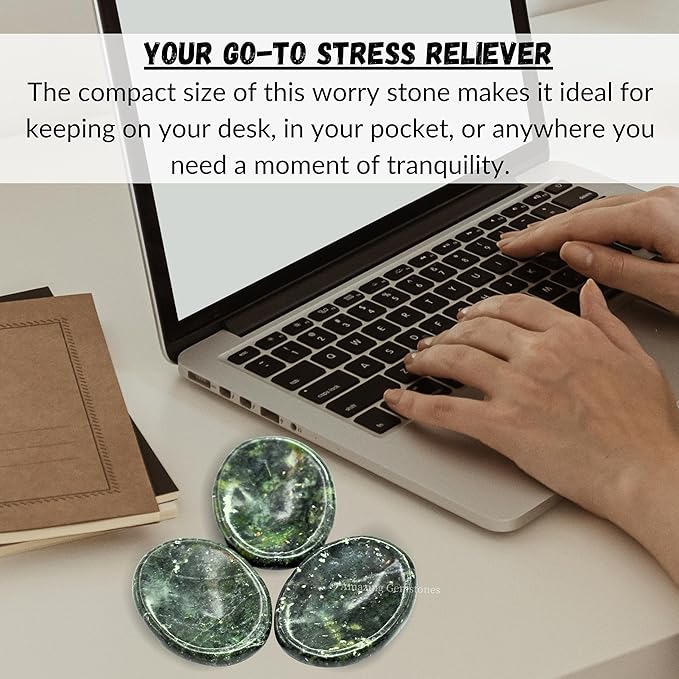 Amazing Gemstone Green Jade Worry Stone Crystals and Healing Stones - Worry Stones for Stress Relief Gifts - Piedra Crystal Fidget for Meditation - Unique Stocking Stuffers and Birthday Gifts