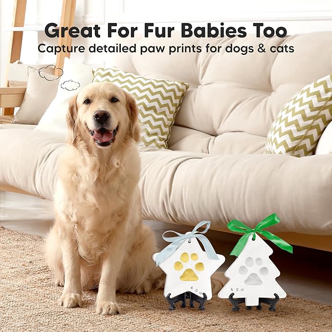 Baby Hand and Footprint Kit - Personalized Newborn Footprint Ornament, Clay Handprint Keepsake, Easy DIY Dog Paw Print Kit, Baby Shower Gifts for Boys, Girls, New Mom Gifts (Christmas)