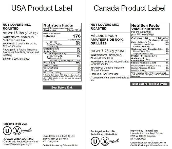 Food to Live Nut Lovers Mix, 16 Pounds – Premium Dry Roasted Pistachios No Shell, Almonds and Cashews Blend. No Salt Added. Trail Snacks for Adults and Kids. Vegan, Kosher, Bulk