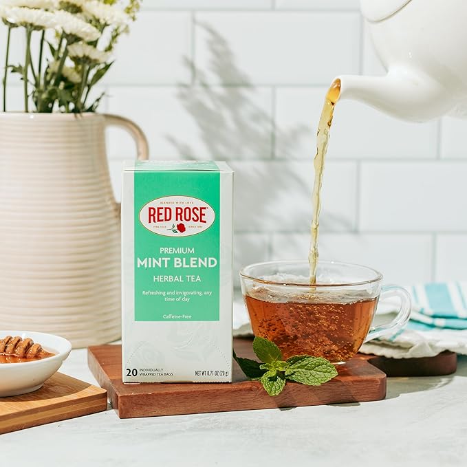 Red Rose Mint Blend Herbal Tea Naturally Flavored Refreshing Mint Herbal Tea Bursting with Delicious Flavor Beverage with 20 Individually Wrapped Tea Bags Per Box (Pack of 6) Caffeine Free Brew Hot